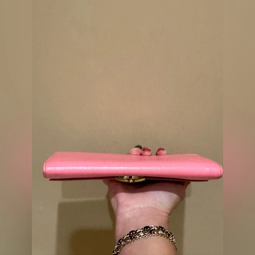 Christian Dior Pink Leather Clasp Front Long Wallet w/unbranded chain
